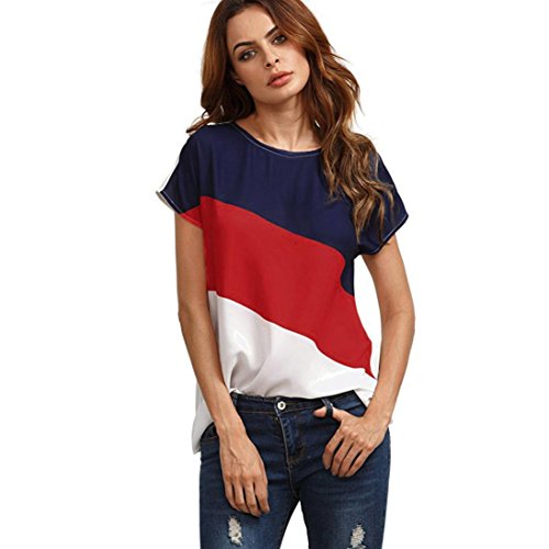 Blusa Casual de Manga Corta de Gasa de Color Block para Mujer Túnica Tops Cami Tops de Verano Camisa Ropa de Playa Camisetas Chaleco Blusa (Rojo, XL)
