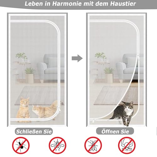 Benutzerdefinierte Größe Balkontür Schiebetür Terrassentür Insektenschutz Fliegenvorhang, Hunde-Katzen-Gittertür mit Reißverschluss, Haustiere Bildschirm Tür