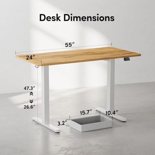 BANTI Electric Standing Desk with Drawer, Adjustable Height Sit Stand Up Desk, Home Office Desk Computer Workstation, 55x24 Inches, Ligh Vintage Brown - Thumbnail 3