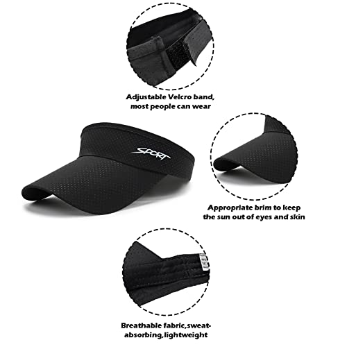 2 Pcs Sport Sun Visor Hat For Womens Mens Quick Dry Visor Hats Uv Protection Golf Hat Beach Visor Hats Black 2Pack #TOP4