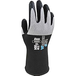 Equipo De Protección Personal En Carpintería Wonder Grip WG-555 Duo, Guante de trabajo para hombre y mujer con revestimiento de nitrilo, guantes de proteccion anticorte, uso de jardineria y mecanico, talla M/ 8, gris y negro