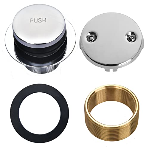Chrome Bathtub Drain Tip Toe Tub Drain Replacement Trim Kit With 2-Hole Overflow Faceplate Cover Bath Tub Drain Conversion Assembly With Universal Fine/Coarse Thread And Tub Drain Stopper #TOP4