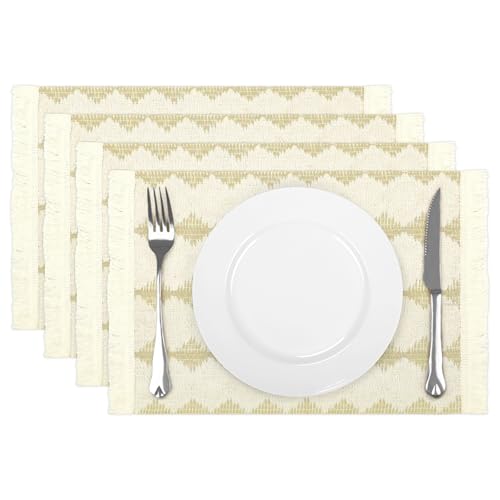 comfoyar Juego de 4 Manteles Individuales Beige Rectangular, Salvamanteles Individuales de Manteles Lavables con Borla para Cocinas y Comedores Decoración de Mesas para Fiestas 35x45cm