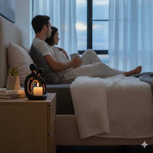 Figura pareja romántica cerámica con porta vela miniatura 5