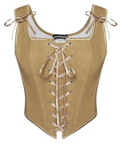 Image of Scarlet Darkness Women's Renaissance Corset Tops Vintage Lace Up Overbust Bustier Bodice Khaki 18