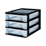 Iris Ohyama, Schubladenschrank, Schubladencontainer, 3 Schubladen mit 4 L, Format A4, durchsichtige Schubladen, Büro, Wohnzimmer - Organizer Chest OCH-2030 - Schwarz