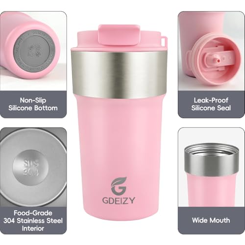 Image of Insulated Travel Coffee Mug, 17oz Stainless Steel Leakproof Flip Straw Cup