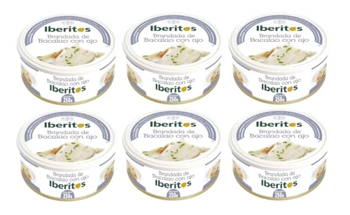Brandada de Bacalao con Ajo Iberitos 250g – Crema Gourmet Lista para Consumir Untable Suave y Cremosa | Ideal para Aperitivos, Tostas y Recetas (PACK 6)