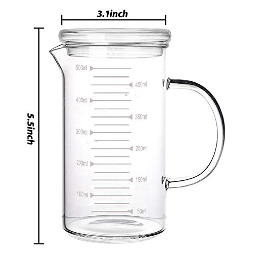 500Ml Glass Measuring Cup With Lid Heat Resistant Handle Measured Mixing Glass Mug Clear Scale V-Shaped Spout For Milk Coffee Liquid Beaker Drinking Glasses Measure Jugs, Microwave Oven Freezer Safe #TOP5