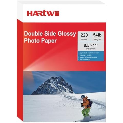 HARtwii 220 Sheets Double Side High Glossy Photo Paper 8.5x11 Inches 54lbs for Inkjet Printers and Dye Ink 200Gsm Suitable for Inkjet Printing Printer Cover