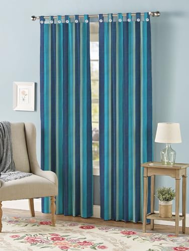 Yaweh Cotton Striped Room Darkening Loop Type Door Curtain- 4 Ft X 6.75 Ft Set of 2 Pieces(Blue), Opaque, Tab Top Curtains (Blue, Door)
