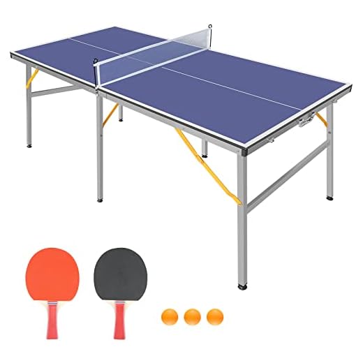 MRISN 6ft Mid-Size Table Tennis Table Foldable & Portable Ping Pong Table Set for Indoor & Outdoor Games with Net, 2 Table Tennis Paddles and 3 Balls