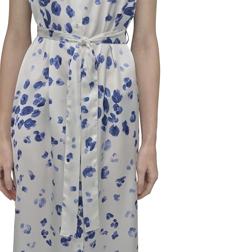 Image of DKNY Women's Satin Sleeveless Collared Button Front Midi Shirtdress