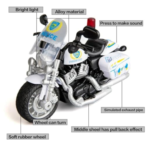Image of Police Motorcycle Toy - Pull Back Motorcycle Toys, Tiny Gift with Music Lighting, Latte Motorcycles Toy for Kids Boys Age 3-8 Year Old [Multicolor] (Police Motorcycle-001-Multicolor)
