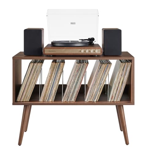 Image of Crosley Furniture Liam Small Mid-Century Modern Record Player Stand, Vinyl Storage Console for Records, Walnut