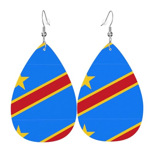 Paire de boucles d'oreilles pendantes en cuir synthétique avec drapeau du Congo pour femme