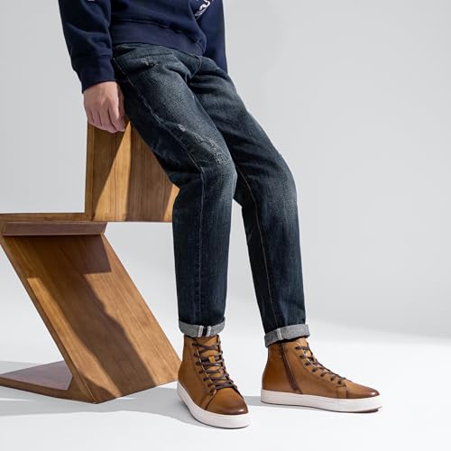 Image of Jousen Men's Casual Shoes High Top Premium Leather Fashion Sneakers Dress Boots for Men