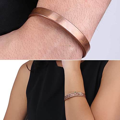 Copper Bracelets- for Men and Women| Set of 2 with Gift Box| Gift for Women & Men| Handmade 100% Copper (Plain and Inlay)2