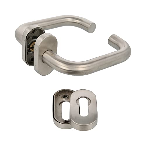 Amig - Juego de Manillas con Roseta para Puertas - Mod. 3OD - 139 x Ø19 mm - Cuadradillo de 8 mm - Diseño Elegante y Sencillo - Acero inoxidable 18/8 Plateado Mate