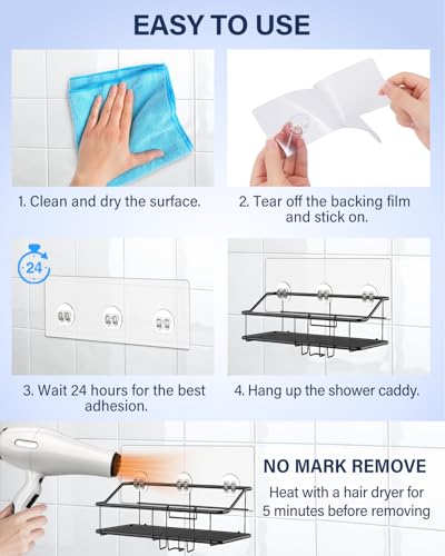 duskeep 20 Pack Shower Caddy Adhesive Replacement, Waterproof Shower Adhesive Strips, Strong Wall Hooks for Shower Shelves, No Drilling, for Bathroom Storage Organizer & Kitchen Racks - Thumbnail 6