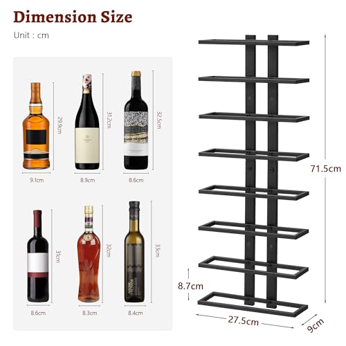 FAVOOSTY Wine Rack Wall Mounted, 8 Tier Metal Wine Display Rack, Wine Rack Storage Holder Display Rack for Kitchen, Dining Room, Bar, Wine Cellar - Image 2