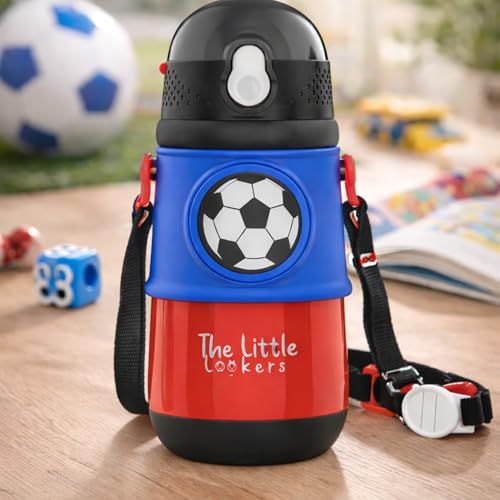 Image of THE LITTLE LOOKERS Stainless Steel Hot & Cold Sipper Bottle for Kids | 300 Milliliters | Rust-Proof | BPA-Free | Double-Wall Vacuum Insulation Water Bottle | Ideal for School and Travel | Red