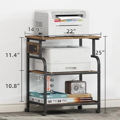 Image of YAOHUOO 3 Tier Large Printer Stand with Power Outlet /Adjustable Shelf