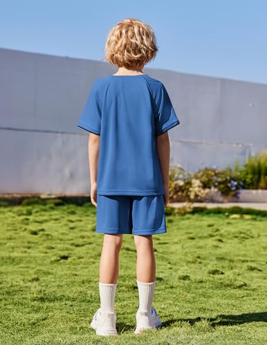 Image of Arshiner Boys Loose Athletic Set Crew Neck T-Shirt & Mesh Short 4-13 Years | Boys Loose Athletic Shorts Set Performance Crew Neck T-Shirt and Mesh Short Outfits Lightweight & Breathable