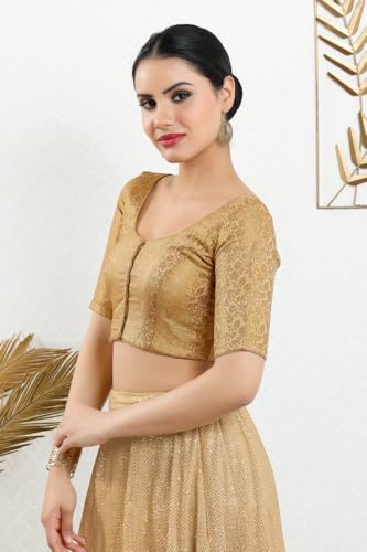 Image of Vamas Women's Brocade & Georgette Padded Self Design Half Sleeve Readymade Saree Blouse (X-1126.ELB)