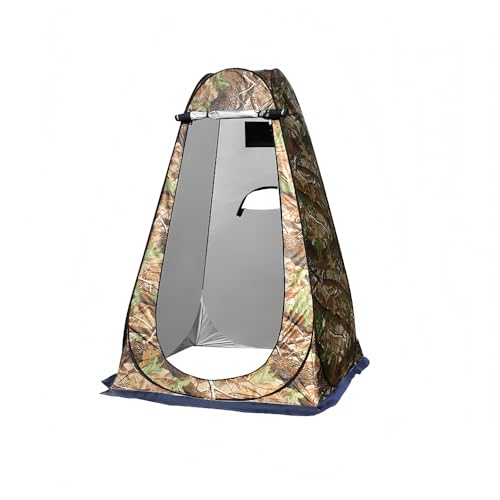 Stewlt 速開設 テント 簡易トイレ/シャワー/着替え 災害用 防災 プライベートテント 防水 防音 軽量 コンパクト 自動開閉 収納袋付き (窓3つ付きシングルルームシャワーヘッド取付可能】ラージツリーカモフラージュ、シルバー仕上げ (120×120