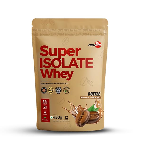 Super Isolate Whey Protein 450 g | Max Absorption Protein Shake with Patented Ketofuel MCTs | Coffee