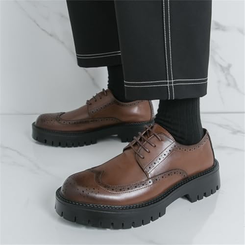 Men's Patent Leather Lace Up Wingtip Brogue Chunky Platform Dress Oxfords Retro Round Toe Thick Lug Sole Non Slip Comfort Derby Shoes for Business Wedding Formal Events Church Office Parties4