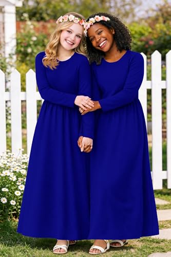 Image of Deerose Girls Maxi Dress Short Sleeve Casual Long Dresses with Pockets 5-14 Years