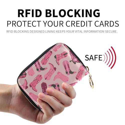 RFID Credit Card Holder Pink Cowgirl Boots Leather With Zipper Card Case Wallet for Women Girls2