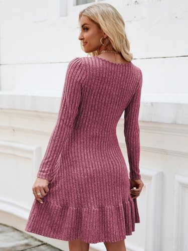 Dress for Women Long Sleeve Jumper Dresses UK Knitted Round Neck Tunic Dress Casual A Line Elegant Sweater Dresses Autumn Winter - Image 5