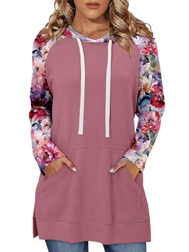 KISSMODA Women Hoodies Dress Long Sweatshirts Dress Raglan Sleeves Oversized Sweatshirts with Pocket 2025 Fall Winter Trendy