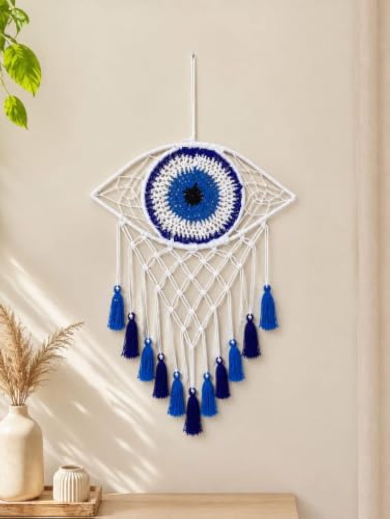 Handmade Evil Eye Dream Catcher Wall Hanging, Macrame Nazar Eye Decor