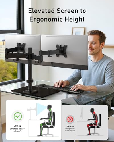 image for HUANUO Freestanding Dual Monitor Stand, 32 Inch Dual Monitor Mount for