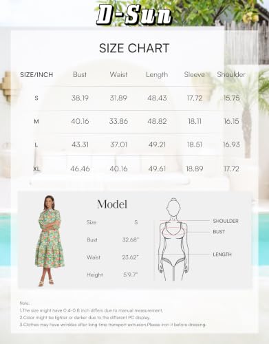 Image of D-Sun Women Floral Maxi Dress Elegant Printed Button Down 3 /4 Puff Sleeve Tiered A-Line Flowy Party Long Dress with Pocket