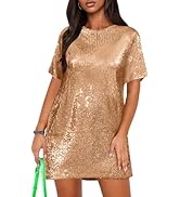 ENOPINK Women's Crew Neck Sequin Dress for Women Sexy V Neck Shirt Dresses Sparkly Shift Mini Dress