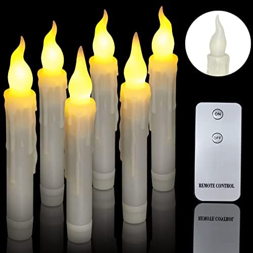 Ymenow LED Taper Candles with Remote Control, 6 Pieces Battery Operated LED Flameless Taper Table Candles Floating Candles for Home Bedroom Date Wedding Dinner Holiday Party Christmas Tree Decor
