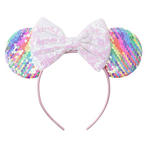 AQOKKA Mouse Ears Headbands with Bow Minnie Ears Cosplay Costume Hair Accessories for Women Birthday Party Decoration