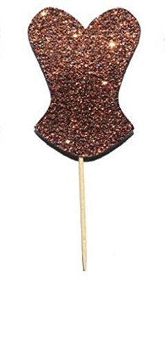 The Crafty Owl Various Fun Designs of Sexy Pole Dancers/High Heels/Corset/Champagne Glasses/Bride & Groom Cupcake Toppers for Birthday/Bridal Sower/Weddingd/Events/Party Sets of 12â€¦ (Bronze Corset)