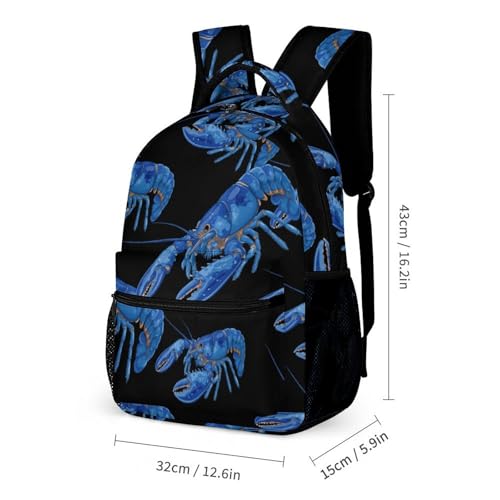 Hand-Drawn Blue Lobsters Travel Backpack Lunch Box Pencil Case 3Pcs Set for Men Women Office Outing University2