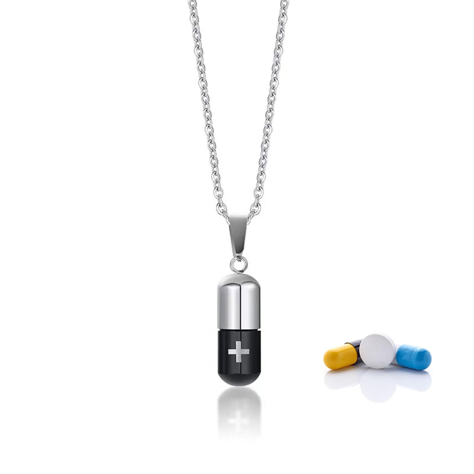 FUNRIN Mini Pill Fob Necklace, Titanium Waterproof Keychain Pill Holder Container, Portable Travel Pill Case EDC Pill Carrier Pendant, Discreet Outdoor Camping Daily Pill Box,Black