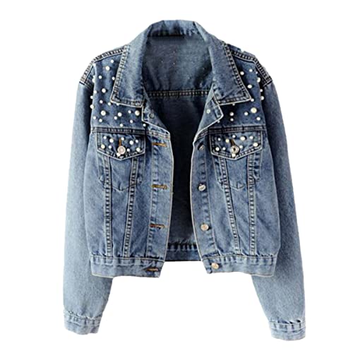 Veste en jean courte femme contre le coup de froid stylé en bleu vintage taille L