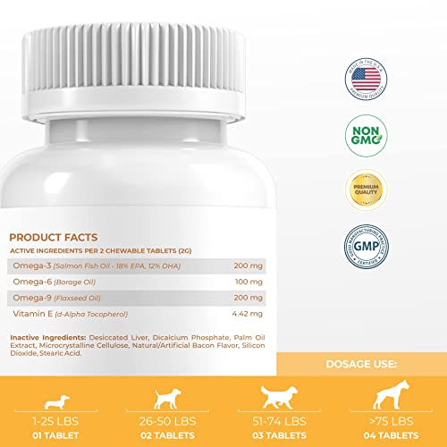 Omega 3 For Dogs With Salmon Oil For Dogs Skin And Coat - 120 Chewable Tablets - Fish Oil For Dogs With Omega 3 6 9, Epa & Dha Fatty Acids For Dog Shedding, Dry Skin & Heart Support #TOP5