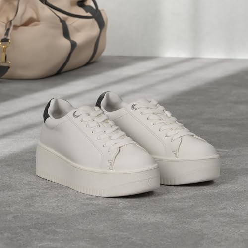 Steve Madden Women's Rockaway Sneaker, White/Black, 9.5 Medium