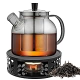 Teekanne mit Siebeinsatz, 1500ml Teekanne mit Stövchen, Schwarz Glas Teebereiter, Glaskanne mit...