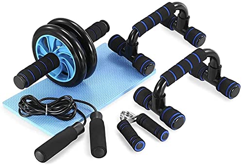 ULTIMAX Set of 4-AB Wheel Roller Abdominal Trainer Kit with Push Up Bar Hand Gripper Knee Pad for Abs Fitness Workout